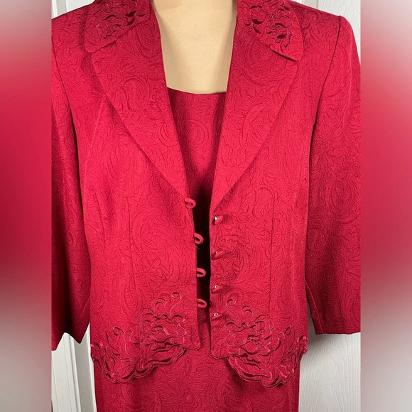 Danny & Nicole women's red 2pc dress buttonup jacket & skirt suit size 14 - Picture 5 of 14